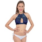 Screen Glitch Broken  Crack  Fracture  Glass Pattern Cross Front Halter Bikini Top