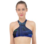 Screen Glitch Broken  Crack  Fracture  Glass Pattern High Neck Bikini Top