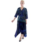 Screen Glitch Broken  Crack  Fracture  Glass Pattern Quarter Sleeve Wrap Front Maxi Dress