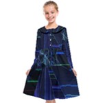 Screen Glitch Broken  Crack  Fracture  Glass Pattern Kids  Midi Sailor Dress