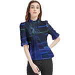 Screen Glitch Broken  Crack  Fracture  Glass Pattern Frill Neck Blouse