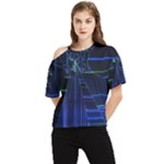 Screen Glitch Broken  Crack  Fracture  Glass Pattern One Shoulder Cut Out Tee