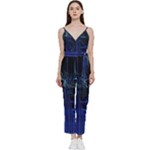 Screen Glitch Broken  Crack  Fracture  Glass Pattern V-Neck Spaghetti Strap Tie Front Jumpsuit