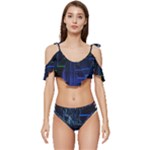 Screen Glitch Broken  Crack  Fracture  Glass Pattern Ruffle Edge Tie Up Bikini Set	