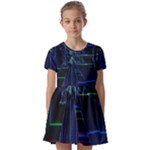 Screen Glitch Broken  Crack  Fracture  Glass Pattern Kids  Short Sleeve Pinafore Style Dress