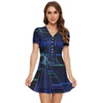 Screen Glitch Broken  Crack  Fracture  Glass Pattern V-Neck High Waist Chiffon Mini Dress