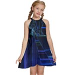 Screen Glitch Broken  Crack  Fracture  Glass Pattern Kids  Halter Collar Waist Tie Chiffon Dress