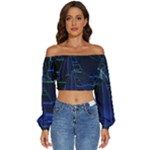 Screen Glitch Broken  Crack  Fracture  Glass Pattern Long Sleeve Crinkled Weave Crop Top