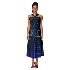 Sleeveless Cross Front Cocktail Midi Chiffon Dress 