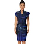 Screen Glitch Broken  Crack  Fracture  Glass Pattern Vintage Frill Sleeve V-Neck Bodycon Dress