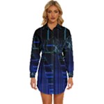 Screen Glitch Broken  Crack  Fracture  Glass Pattern Womens Long Sleeve Shirt Dress