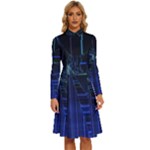 Screen Glitch Broken  Crack  Fracture  Glass Pattern Long Sleeve Shirt Collar A-Line Dress