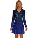 Screen Glitch Broken  Crack  Fracture  Glass Pattern Long Sleeve Deep V Mini Dress 