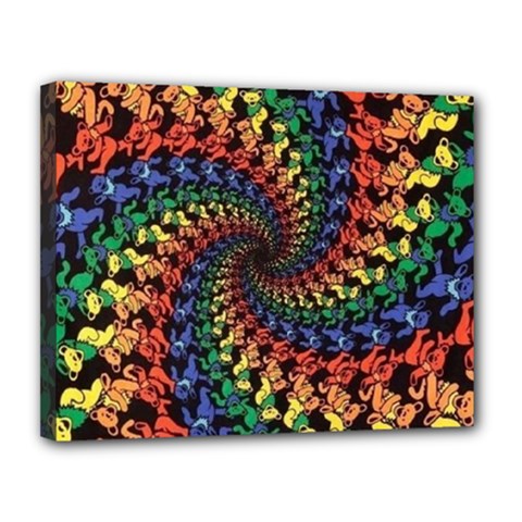 Deadhead Bears Band  Colorsdead Head Grateful Dead Pattern Canvas 14  x 11  (Stretched) from ArtsNow.com