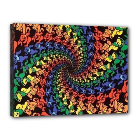 Deadhead Bears Band  Colorsdead Head Grateful Dead Pattern Canvas 16  x 12  (Stretched) from ArtsNow.com