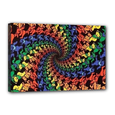 Deadhead Bears Band  Colorsdead Head Grateful Dead Pattern Canvas 18  x 12  (Stretched) from ArtsNow.com