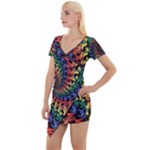 Deadhead Bears Band  Colorsdead Head Grateful Dead Pattern Short Sleeve Asymmetric Mini Dress