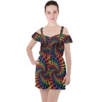 Deadhead Bears Band  Colorsdead Head Grateful Dead Pattern Ruffle Cut Out Chiffon Playsuit