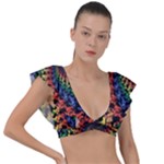 Deadhead Bears Band  Colorsdead Head Grateful Dead Pattern Plunge Frill Sleeve Bikini Top