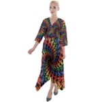 Deadhead Bears Band  Colorsdead Head Grateful Dead Pattern Quarter Sleeve Wrap Front Maxi Dress