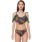 Deadhead Bears Band  Colorsdead Head Grateful Dead Pattern Ruffle Edge Tie Up Bikini Set	