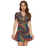 Deadhead Bears Band  Colorsdead Head Grateful Dead Pattern V-Neck High Waist Chiffon Mini Dress