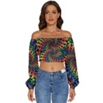 Deadhead Bears Band  Colorsdead Head Grateful Dead Pattern Long Sleeve Crinkled Weave Crop Top