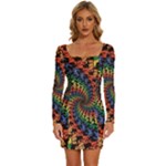 Deadhead Bears Band  Colorsdead Head Grateful Dead Pattern Long Sleeve Square Neck Bodycon Velour Dress