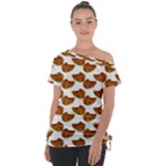 Biscuits Photo Motif Pattern Off Shoulder Tie-Up Tee