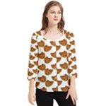 Biscuits Photo Motif Pattern Chiffon Quarter Sleeve Blouse