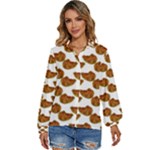 Biscuits Photo Motif Pattern Women s Long Sleeve Button Down Shirt