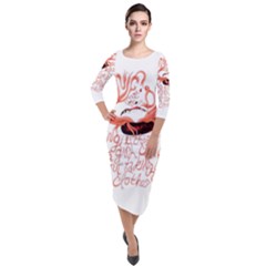 Quarter Sleeve Midi Velour Bodycon Dress 