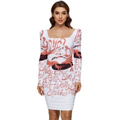 Women Long Sleeve Ruched Stretch Jersey Dress 