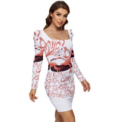 Women Long Sleeve Ruched Stretch Jersey Dress 