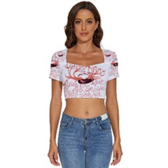 Short Sleeve Square Neckline Crop Top  