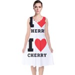 I love cherry V-Neck Midi Sleeveless Dress 