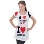I love cherry Puff Sleeve Tunic Top