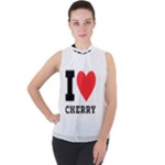 I love cherry Mock Neck Chiffon Sleeveless Top