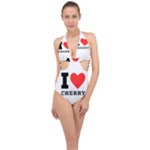 I love cherry Halter Front Plunge Swimsuit