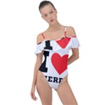 I love cherry Frill Detail One Piece Swimsuit