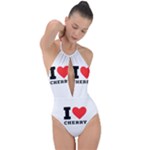 I love cherry Plunge Cut Halter Swimsuit