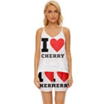 I love cherry V-Neck Satin Pajamas Set