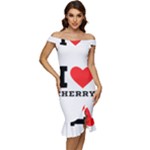 I love cherry Off Shoulder Ruffle Split Hem Bodycon Dress