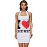 I love cherry Sleeveless Wide Square Neckline Ruched Bodycon Dress