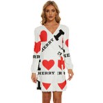 I love cherry Long Sleeve Waist Tie Ruffle Velvet Dress