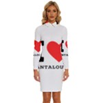 I love cantaloupe  Long Sleeve Shirt Collar Bodycon Dress