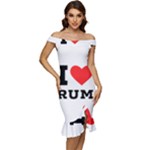 I love rum Off Shoulder Ruffle Split Hem Bodycon Dress