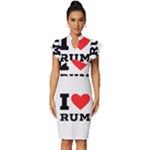 I love rum Vintage Frill Sleeve V-Neck Bodycon Dress