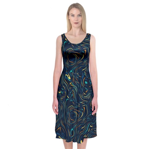 Colorful Abstract Pattern Creative Colorful Line Linear Background Midi Sleeveless Dress from ArtsNow.com