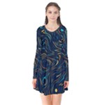 Colorful Abstract Pattern Creative Colorful Line Linear Background Long Sleeve V-neck Flare Dress